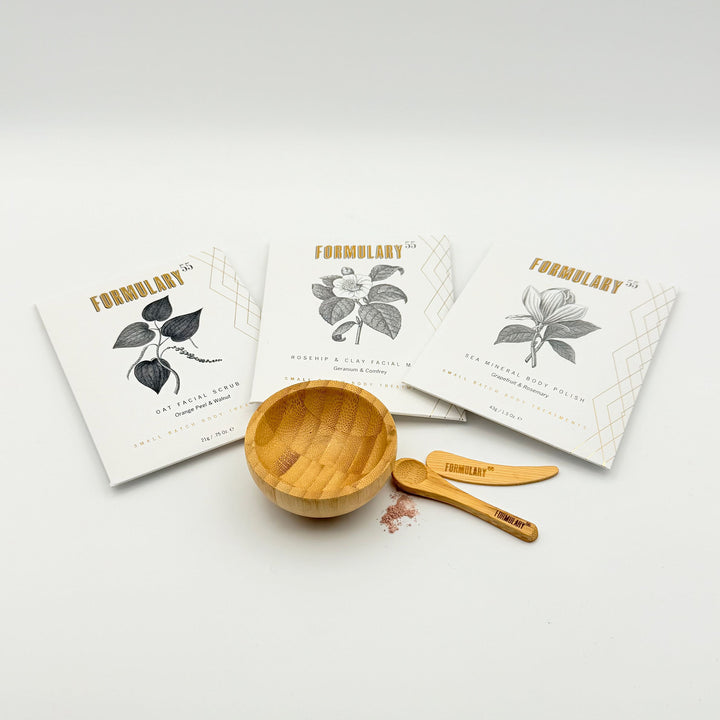 Organic Bamboo Treatment Set: Bowl, Spoon & Spatula