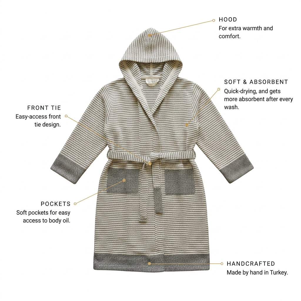Stripe Diamond Turkish Cotton Hooded Robe