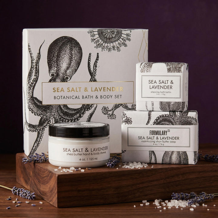 Botanisches Bade- und Körpergeschenkset – Meersalz und Lavendel