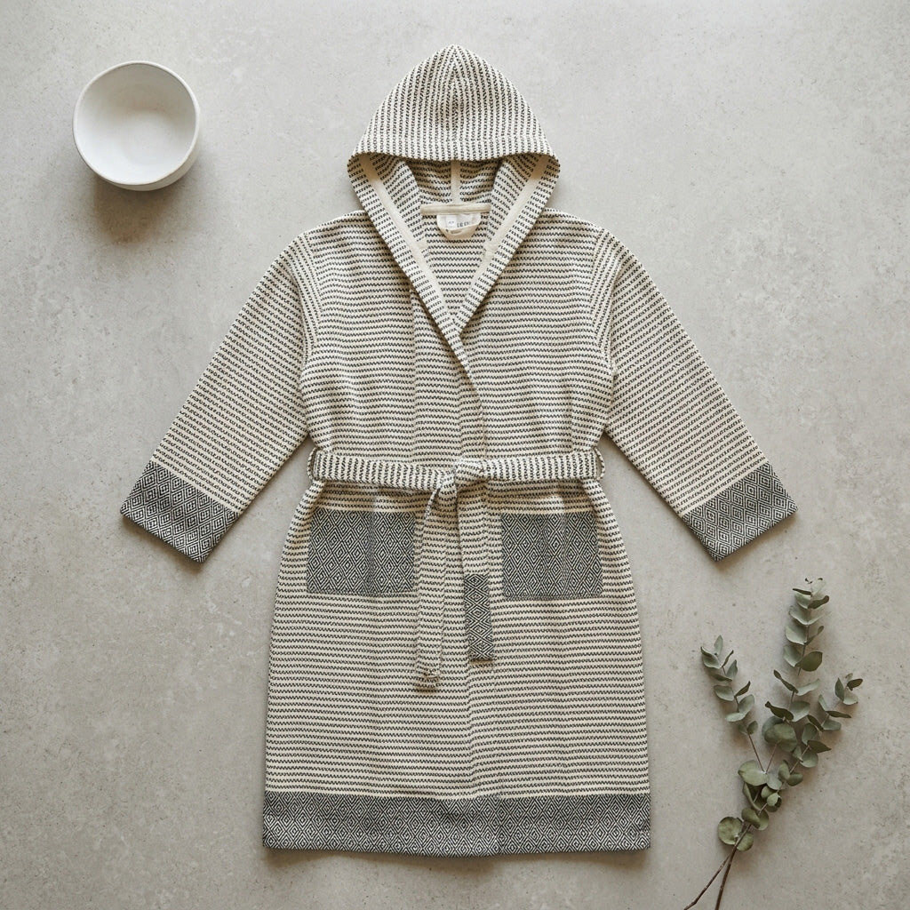 Stripe Diamond Turkish Cotton Hooded Robe