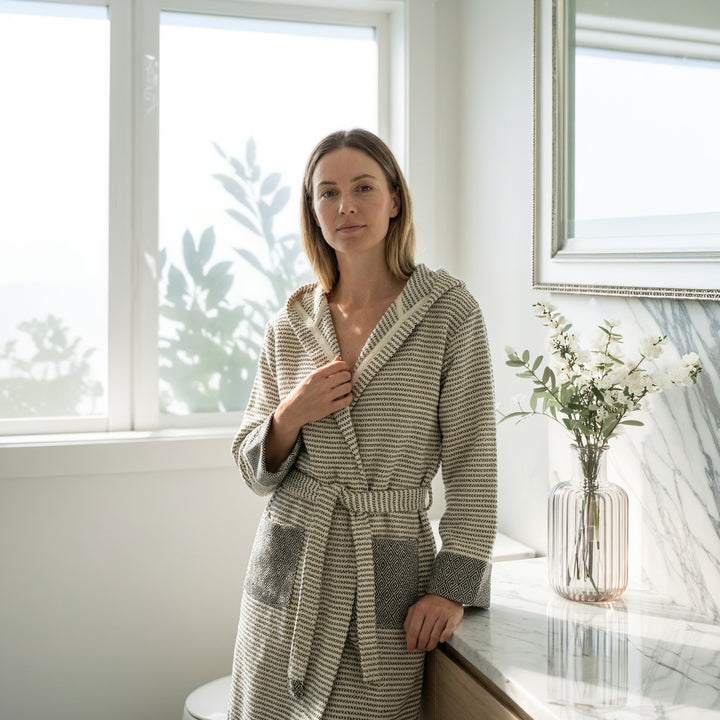 Stripe Diamond Turkish Cotton Hooded Robe