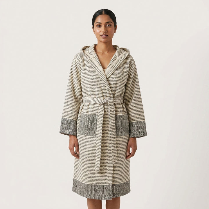 Stripe Diamond Turkish Cotton Hooded Robe