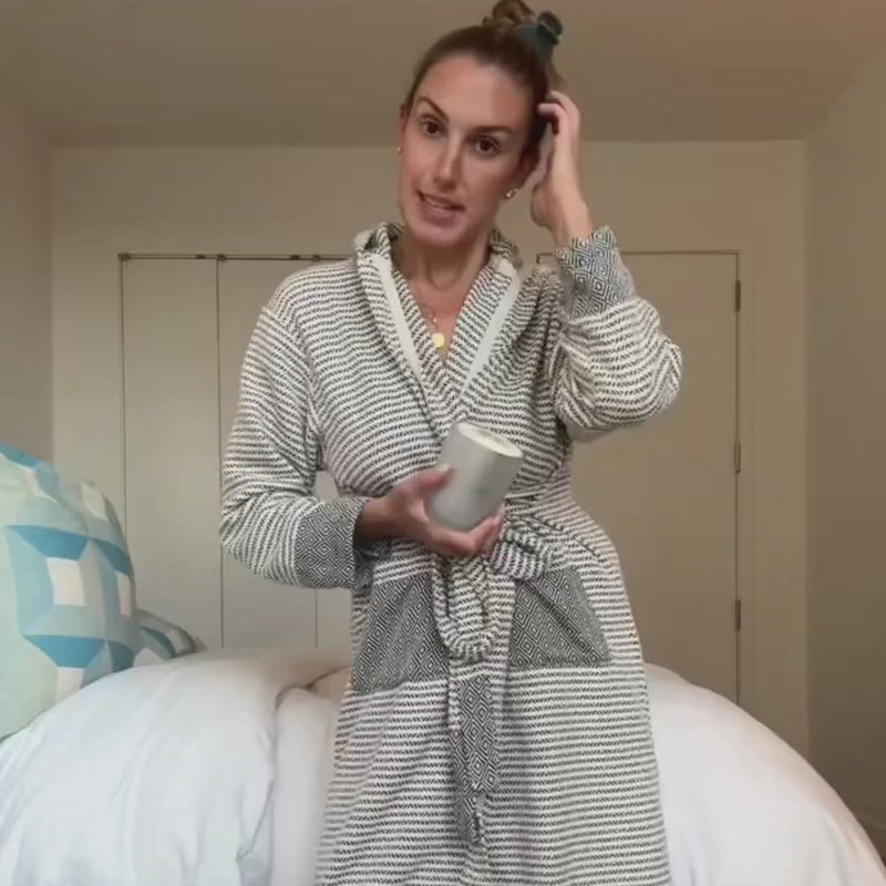 Stripe Diamond Turkish Cotton Hooded Robe